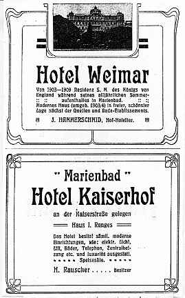 Weimar = Kavkaz, Goethovo nm. p.9; Kaiserhof = Hlavn tda p.140, bv. Rauscher, druh budova hotelu Excelsior