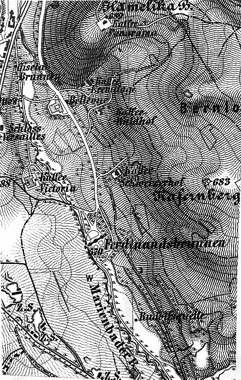 Mapa tйto ибsti Bellevue a okolн z roku 1882